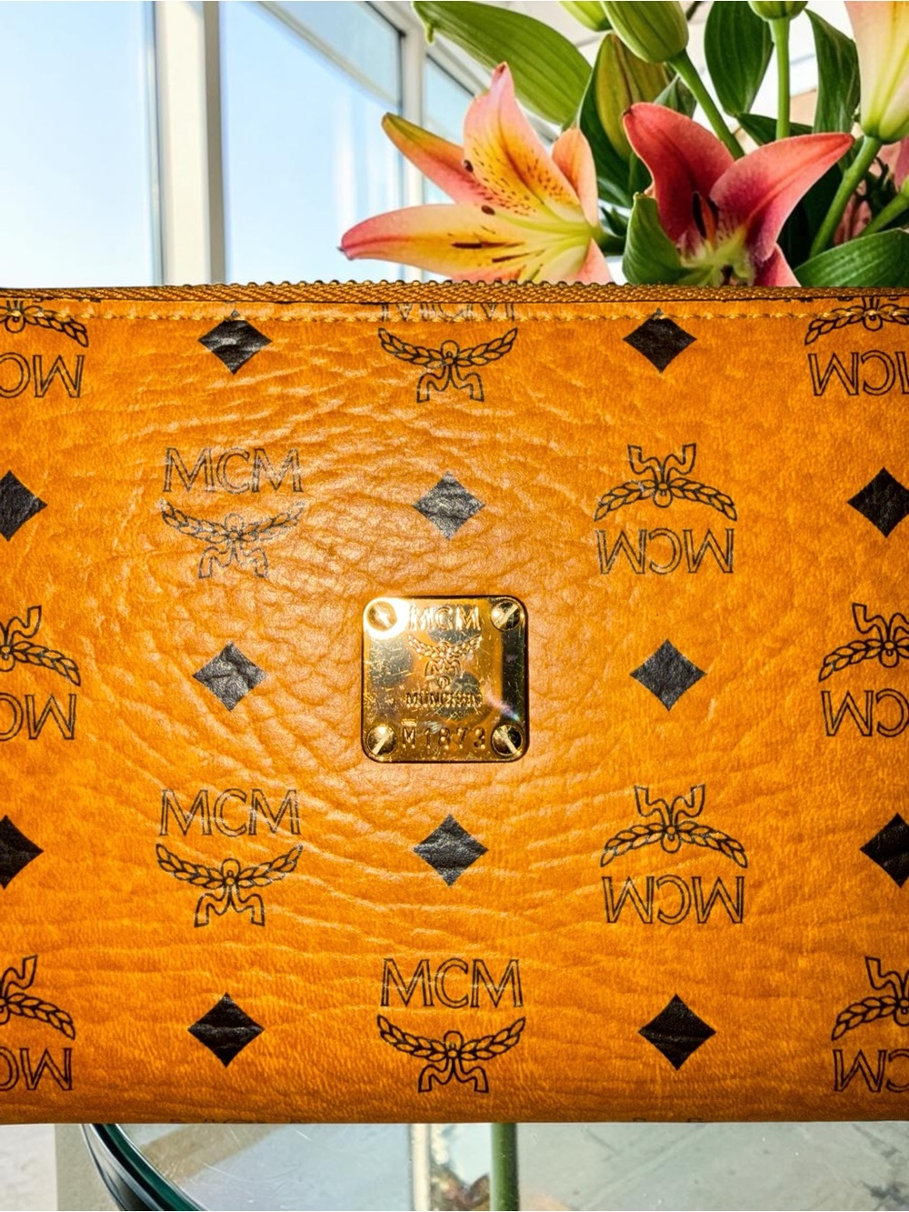 Authentic MCM Cognac Logo Visetos Zip Around Wallet EUC with COA - Picture 8 of 13